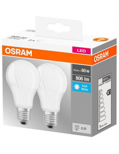 Set 2 becuri Led Osram, E27, LED BASE CLASSIC A, 8.5 (60W)