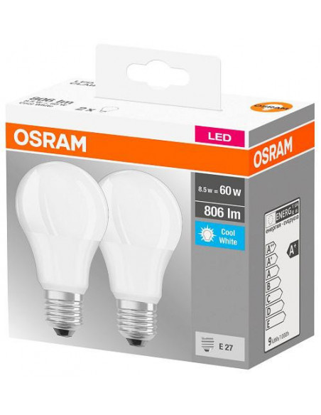Set 2 becuri Led Osram, E27, LED BASE CLASSIC A, 8.5 (60W)