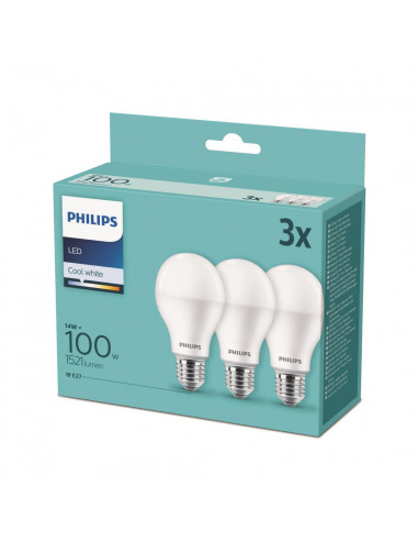 Set de 3 becuri LED Philips E27, 14W (100W), lumina neutra