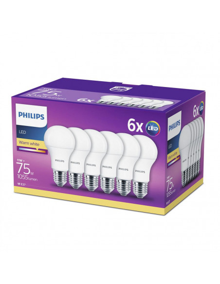 Set 6 becuri LED Philips, E27, 11W (75W), 1055 lm, A+, lumina