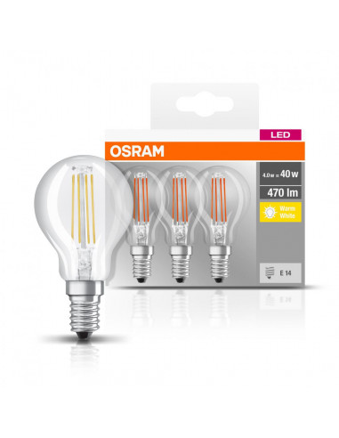 Set 3 becuri Led Osram, E14, 4W, 470 lumeni, lumina