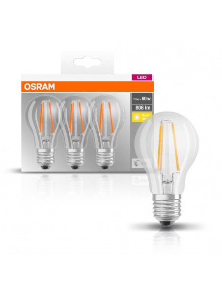 Set 3 becuri Led Osram, E27, 7W, 806 lumeni, lumina