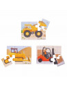 Set 3 puzzle din lemn - Vehicule pentru constructii,BJ817