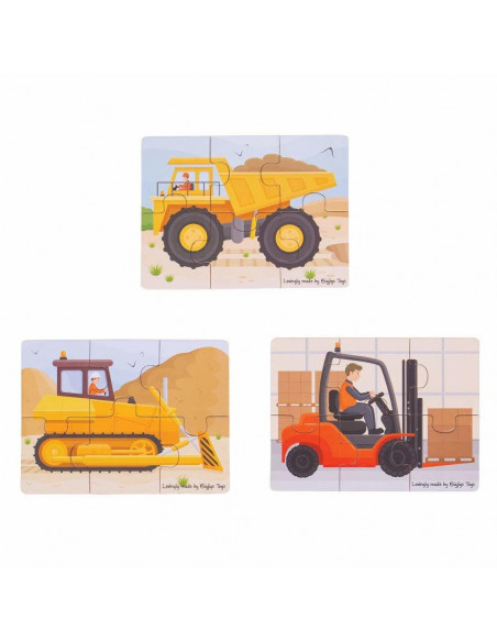 Set 3 puzzle din lemn - Vehicule pentru constructii,BJ817