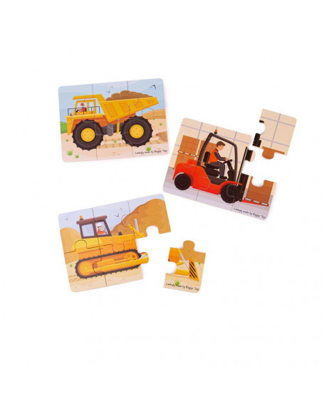 Set 3 puzzle din lemn - Vehicule pentru constructii,BJ817