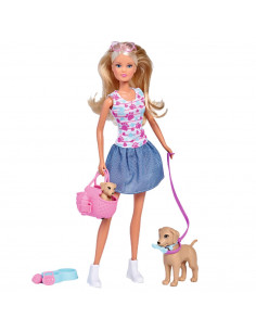 Papusa Simba Steffi Love Puppy Walk 29 cm cu 2 figurine si