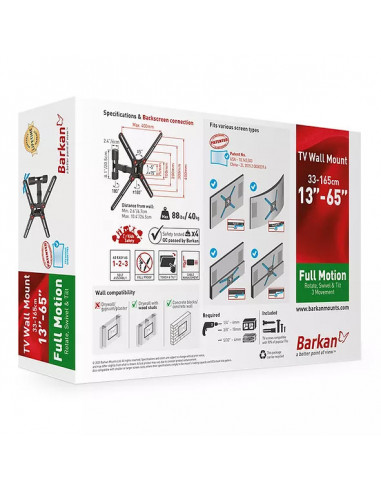 ﻿Suport TV de perete, Barkan BM331, Fix, 13"- 65", VESA 400 x