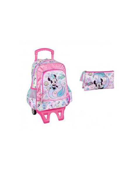 Set scoala Minnie 6 - Ghiozdan tip Troller, Penar etui cu 3