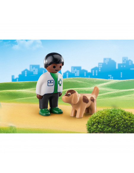 Playmobil - 1.2.3 Veterinat Cu Catel,70407