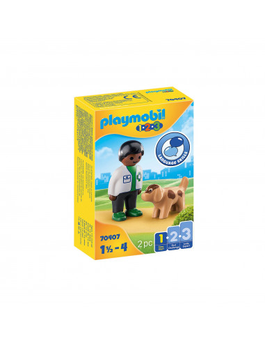Playmobil - 1.2.3 Veterinat Cu Catel,70407