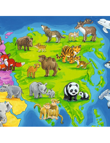 Puzzle Harta Lumii Cu Animale, 30 Piese,RVSPC06641