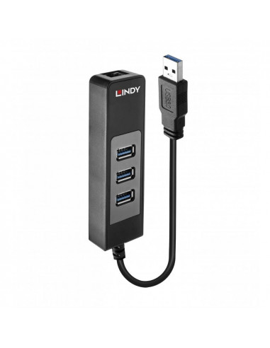 Hub USB Lindy LY-43176, 3 porturi 3.0 + Ethernet, negru,LY-43176