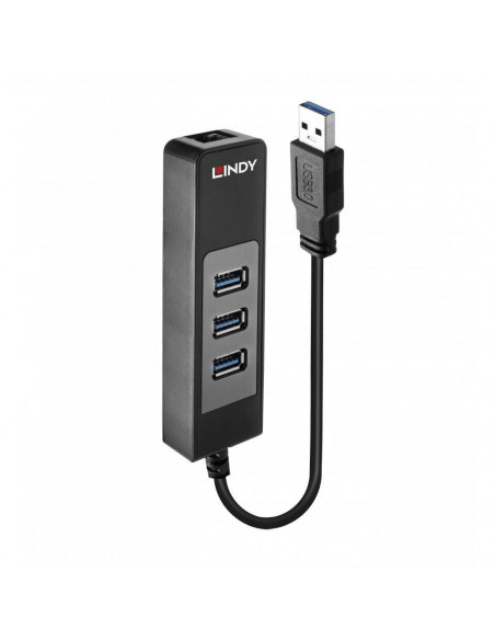 Hub USB Lindy LY-43176, 3 porturi 3.0 + Ethernet, negru,LY-43176