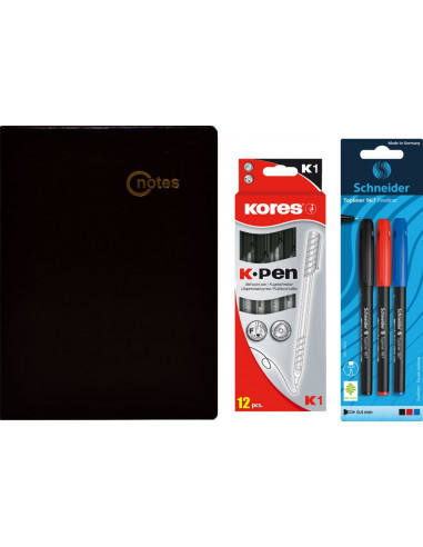 Set Agenda A4 neagra + 12 Pixuri Kores K1 negre + 3 Finielinere