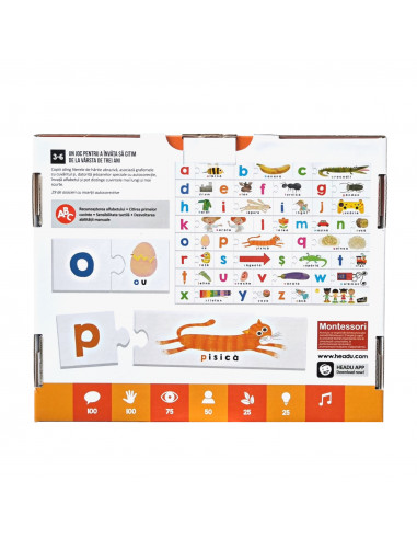 Headu Montessori - Joc Tactil Abc Romana,HE53122