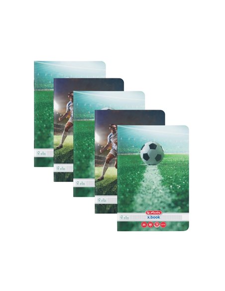 9488020-5,Set 5 Caiete Herlitz, A4, 80 file, 70g/mp, Matematica, colturi rotunjite, motiv Fotbal