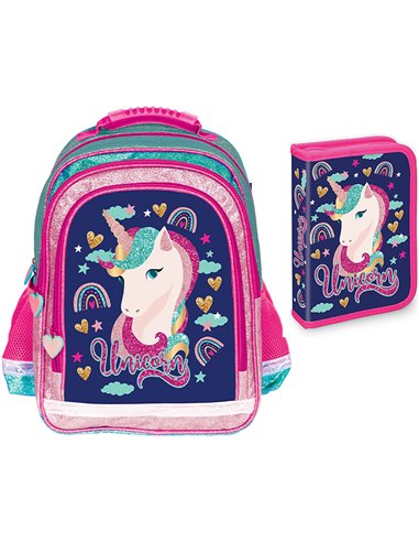 Set scoala Unicorn 4 - Ghiozdan scoala si penar echipat cu