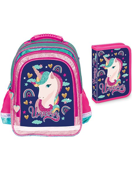 Set scoala Unicorn 4 - Ghiozdan scoala si penar echipat cu