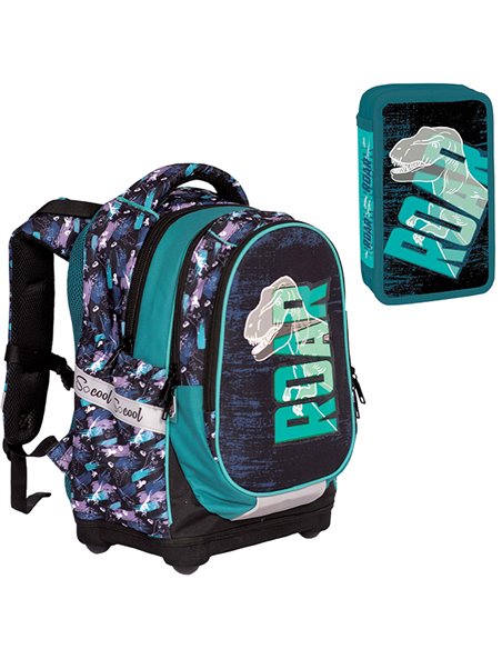 Set scoala Dino 3 - Ghiozdan anatomic si penar echipat cu 2