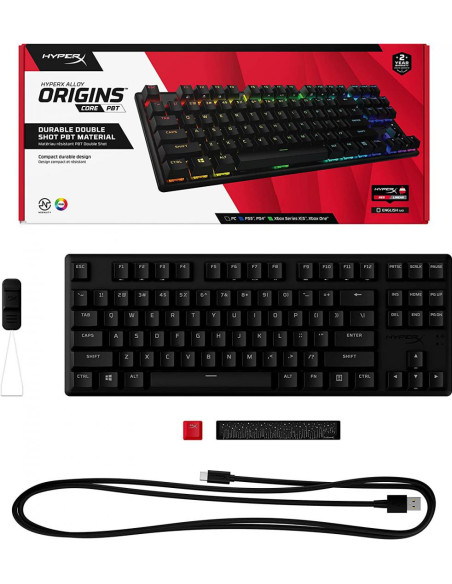 639N7AA#ABA,Tastatura HP HyperX Alloy Origins Core Pbt, Tastatura mecanica, Cablu USB Type-C detasabil, Iluminare RGB, Anti-Ghos