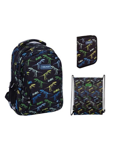 Set Scoala Dino - Ghiozdan Scoala, Penar Echipat 1 fermoar, Sac