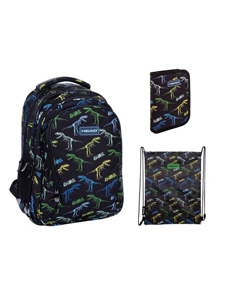 Set Scoala Dino - Ghiozdan Scoala, Penar Echipat 1 fermoar, Sac