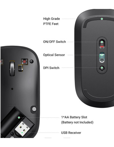MOUSE Ugreen, "MU001" PC sau NB, wireless 2.4GHz, optic, 3/1