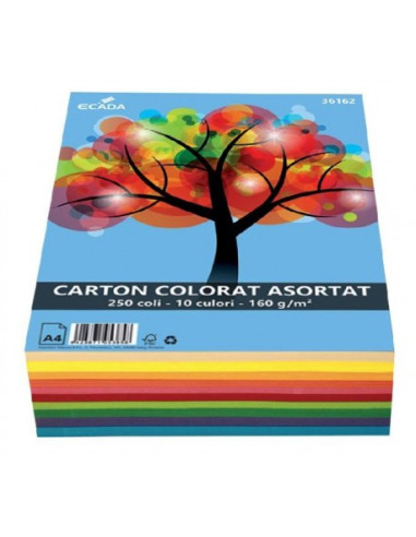 Carton Colorat Ecada 36162, A4, 250 coli, 10 culori, 160