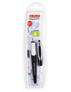 Stilou Herlitz My.pen, penita L pentru stangaci, blister, Negru/Alb 2