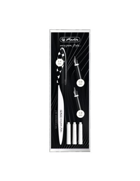 50040377,Stilou my.pen style caligrafie+3 penite, dimensiune 0,9/1,4/1,9, just black - cutie eleganta din plastic