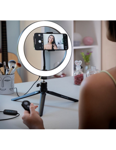 Lampa circulara LED cu trepied si suport selfie pentru