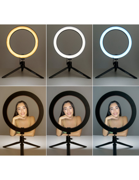Lampa circulara LED cu trepied si suport selfie pentru
