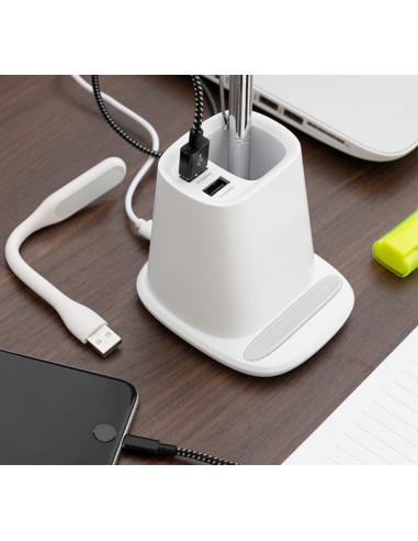 Incarcator wireless cu suport organizator si lampa led usb