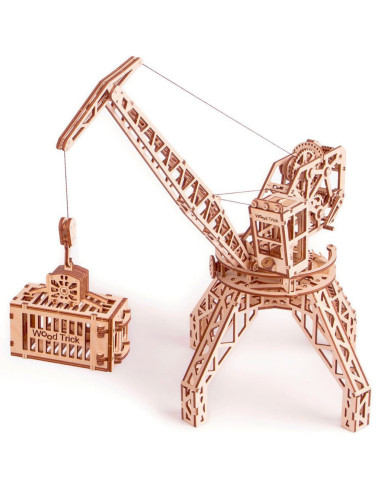 Puzzle 3D mecanic din lemn macara cu container,UD-00005