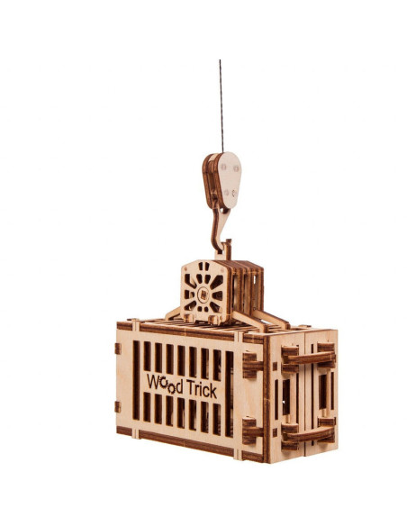 Puzzle 3D mecanic din lemn macara cu container,UD-00005