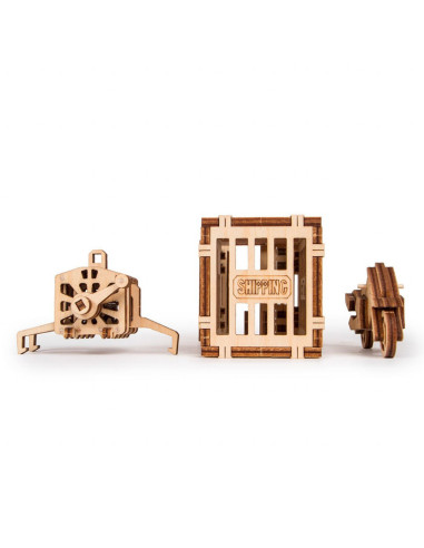 Puzzle 3D mecanic din lemn macara cu container,UD-00005