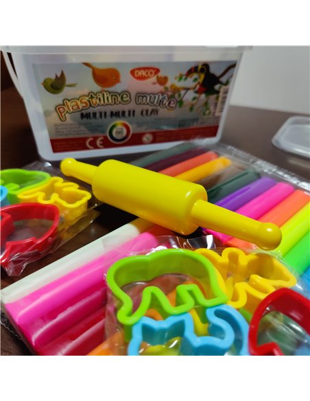 PL524,Plastilina modelat Daco PL524, 24 culori, 17 accesorii, 500 g
