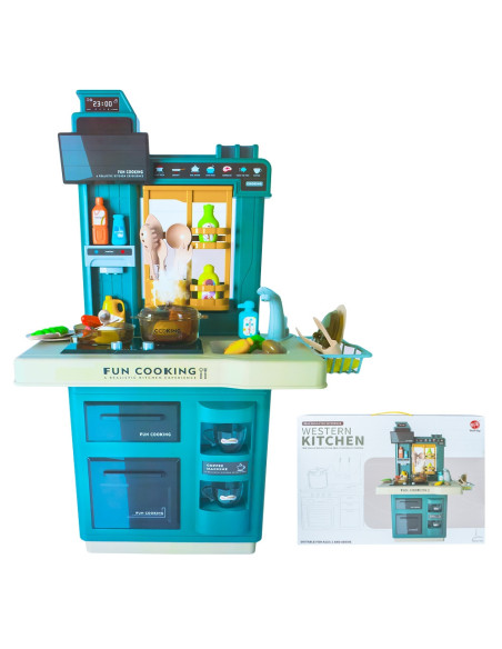 Play set bucatarie, cu lumina si sunet, albastru,ROB-858A