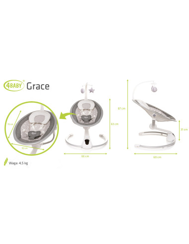 4BABY-957367,Leagan electric cu melodii si telecomanda 4Baby GRACE Grafit