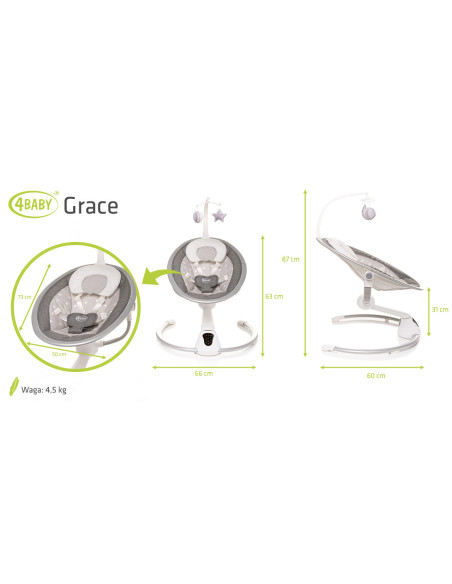 4BABY-957367,Leagan electric cu melodii si telecomanda 4Baby GRACE Grafit