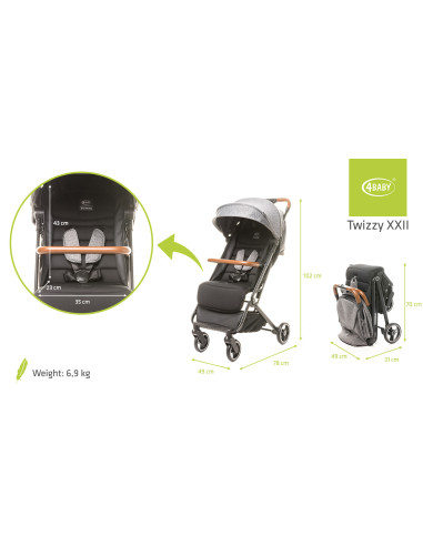4BABY-958074,Carucior sport compact (max. 22 Kg) 4Baby TWIZZY Gri