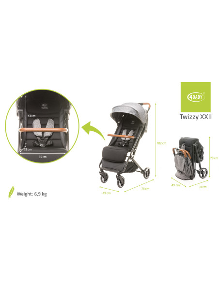 4BABY-958074,Carucior sport compact (max. 22 Kg) 4Baby TWIZZY Gri