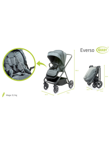 4BABY-958029,Carucior reversibil cu roti de cauciuc (max. 22 Kg) 4Baby EVERSO Negru