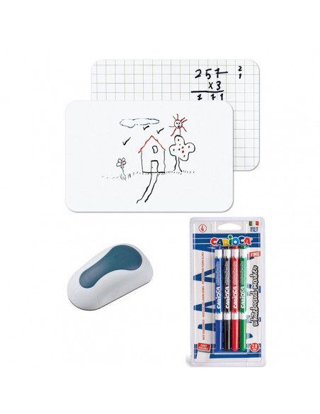 Set Tabla alba fara rama A4 Bi-Silque, 4 Markere whiteboard Set Tabla alba fara rama A4 Bi-Silque, 4 Markere whiteboard