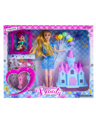 Papusa cu accesorii + castel,ROB-969-3