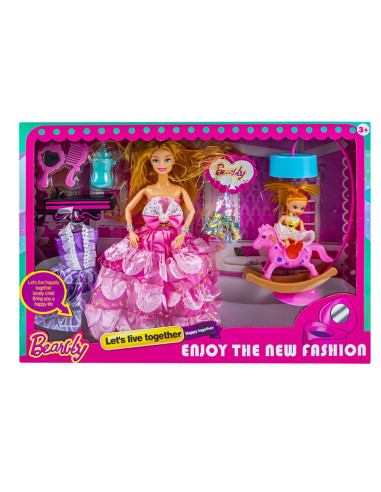 Papusa cu garderoba + accesorii,ROB-8898B