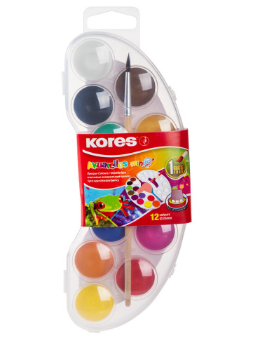 ACUARELE 12 CULORI 25MM CU PENSULA AKUARELLOS MINI KORES,KO30101