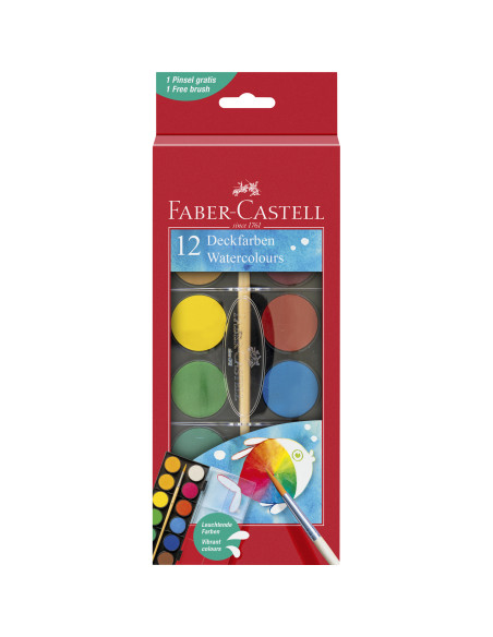 FC125012,ACUARELE 12 CULORI 30MM + PENSULA FABER-CASTELL