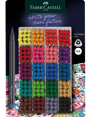 FC151698,DISPLAY 300 BUC LINER GRIP 0.4MM DIVERSE CULORI FABER-CASTELL