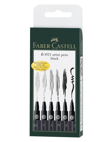FC167116,PITT ARTIST PEN SET 6 BUC M, F, S, XS, B, C FABER-CASTELL